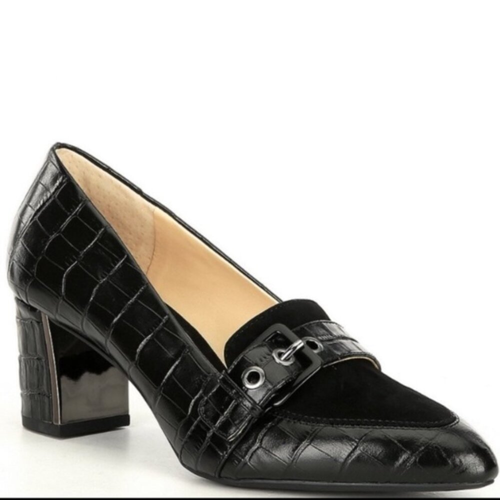 Alex Marie Croc Leather Buckle Loafer Style Heels